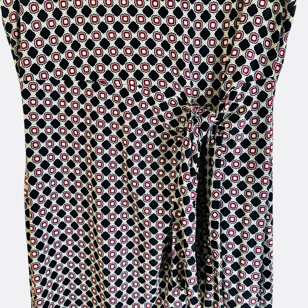 Talbots geometric print tie front dress with striped hem stretchy comfy - Picture 4 of 10